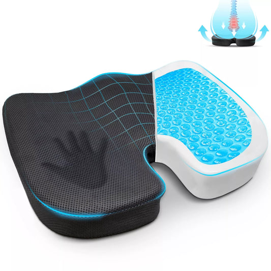 Gel and memory foam seat cushion showing a layered cushion construction