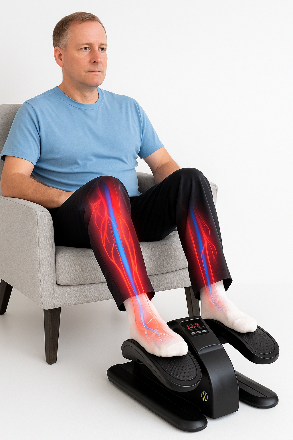 Under Desk Elliptical Leg Exerciser in use under a desk