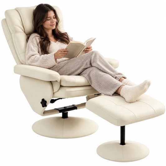 PU Leather Swivel Recliner with Ottoman