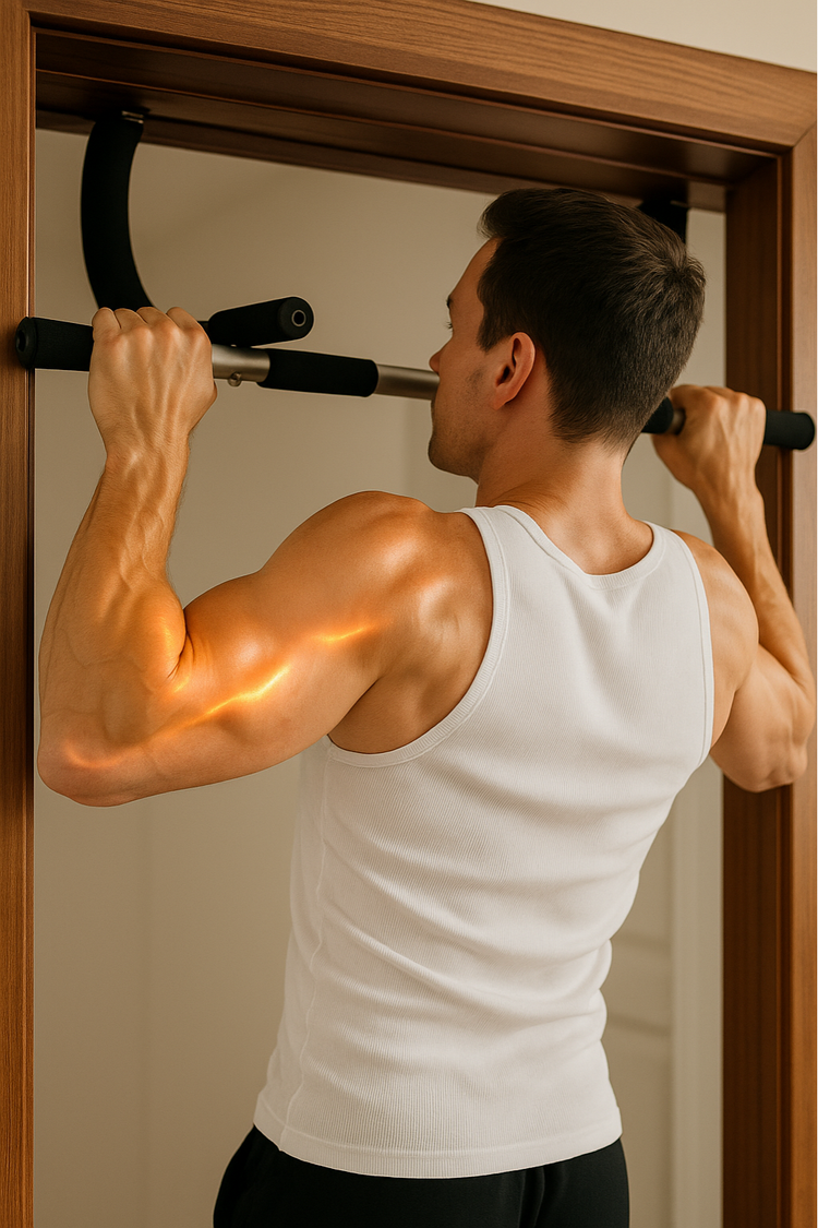 Person using the ErgonomicLux Doorway Pull-Up Bar