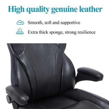 Close-up of the black leather upholstery and stitching