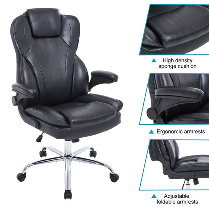 Executive chair callouts: thick sponge cushion, ergonomic armrests, adjustable flip-up armrests