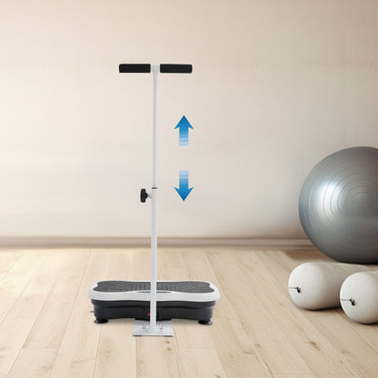 Vibration plate handrail adjusts from 28.3 to 39.3 inches