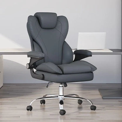 Ergonomic Leather Executive Office Chair with Flip-Up Armrests
