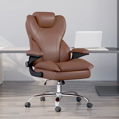 Ergonomic Leather Executive Office Chair with Flip-Up Armrests