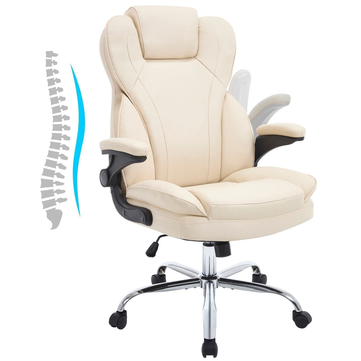 Ergonomic Leather Executive Office Chair with Flip-Up Armrests