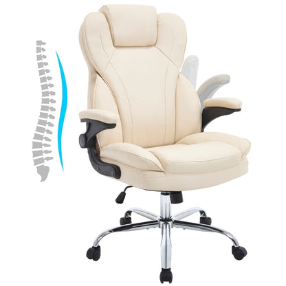 Ergonomic Leather Executive Office Chair with Flip-Up Armrests