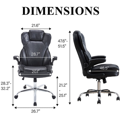 Executive chair dimensions: 47.6 to 51.5 inches tall, 28.7 inches wide, seat height 21.2 to 25.1 inches